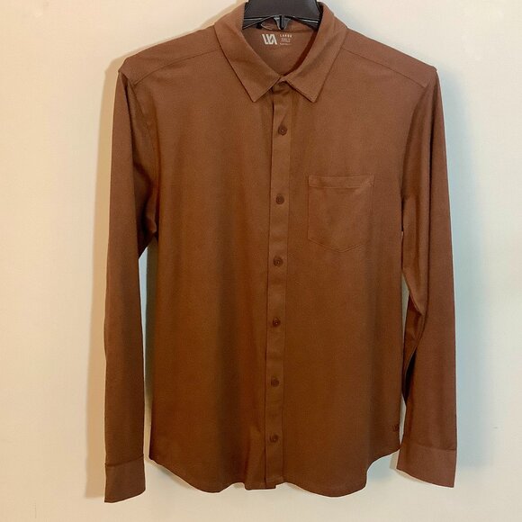 Mens VRST  Brown Long Sleeve Button Dress/Casual  Shirt Large  Stretch NWT - Picture 1 of 10